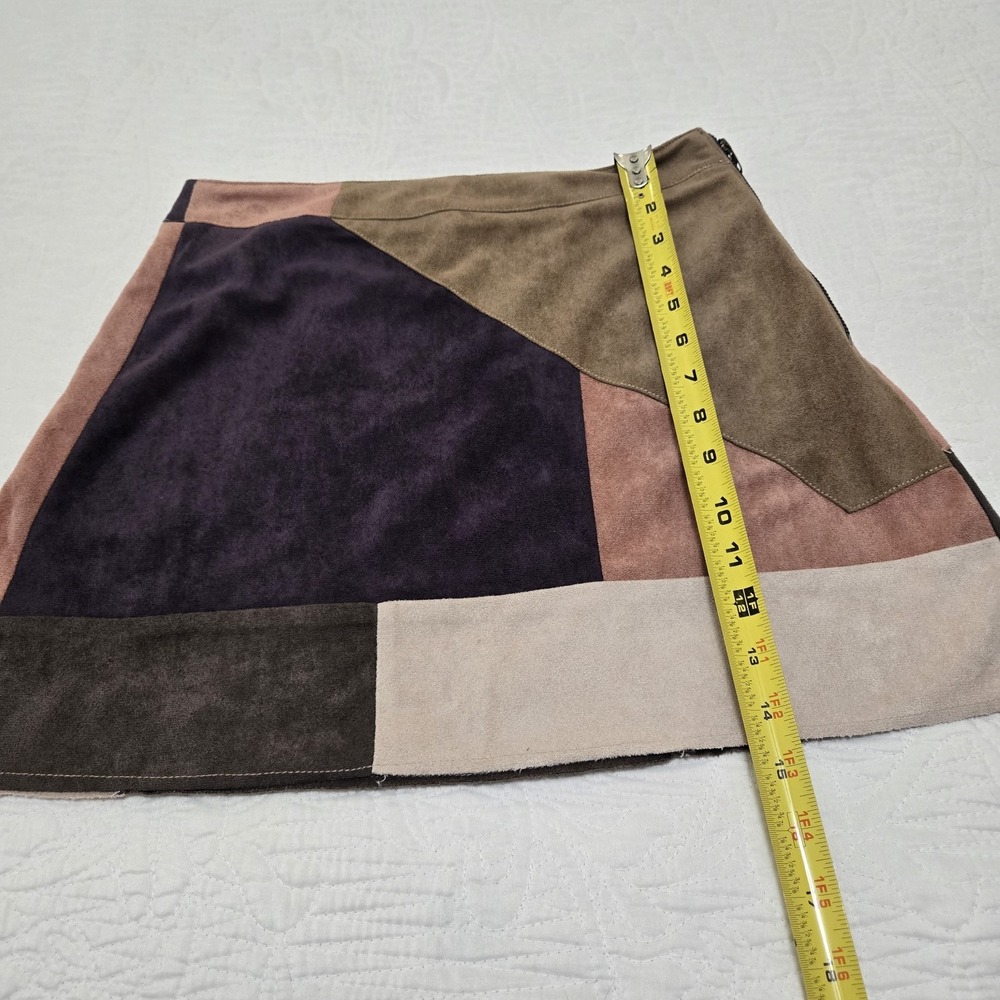 Fashion Nova Faux Suede Patchwork Mini Skirt Beige Pink Purple Hippie 90s Small - Picture 4 of 12